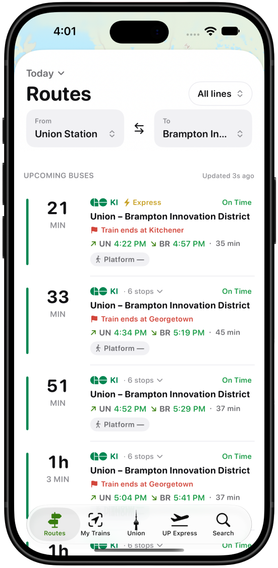 Union to Brampton Innovation District route board
