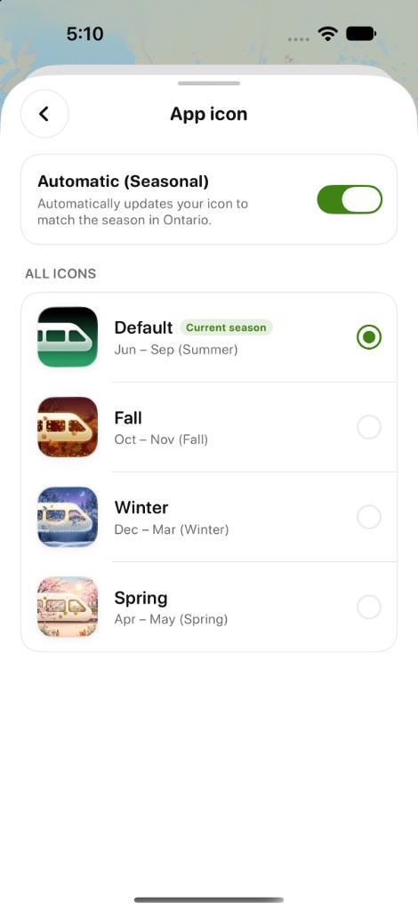 Seasonal app icon picker